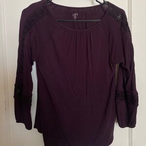Loft lace long sleeve purple top, size xs